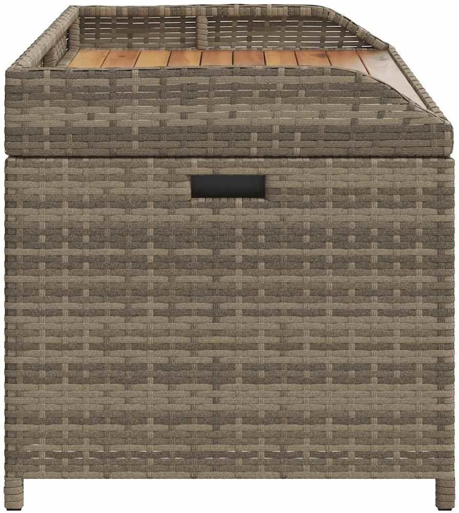 Patio Storage Bench Gray 39.4x19.7x20.5 Inches Poly Rattan and Acacia Wood Outdoor Seat with Waterproof Bag and Gas Spring