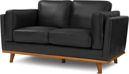 Valencia Artisan Full Leather Loveseat Sofa 66”| Pure Full Italian Nappa Leather Couch, Solid Wood Accent, Ultimate Comfort, Black