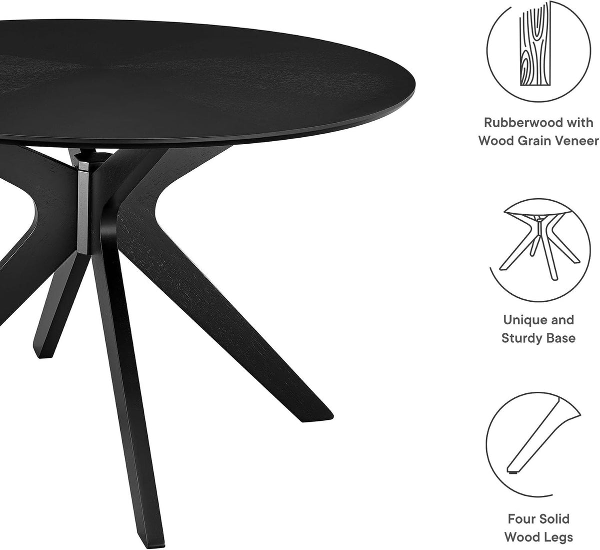 Modway Crossroads 47" Round Wood Dining Table in Black