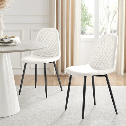 Furniturebox Dining Chair Set of 2 - Corona Black Leg White Faux Leather Dining Chair