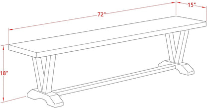 East West Furniture VB677 V-Style Modern Dining Table Bench with Wood Seat, 72x15x18 Inch, Multi-Color