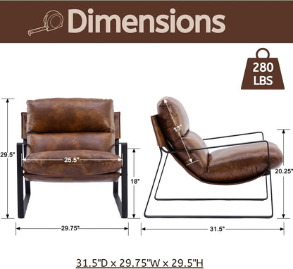 LukeAlon Modern PU Leather Accent Armchair, Black | Pu Leather Upholstered Living Room Chair With Metal Base & Thickened Cushion, Comfy Single Lounge Sofa for Bedroom, Office