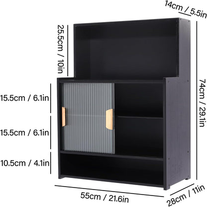 Countertop Kitchen Pantry - 3 Tier Bamboo Sideboard with Sliding Glass Doors, Dining Cupboard Storage Cabinet for Spices and Seasoning Bottles