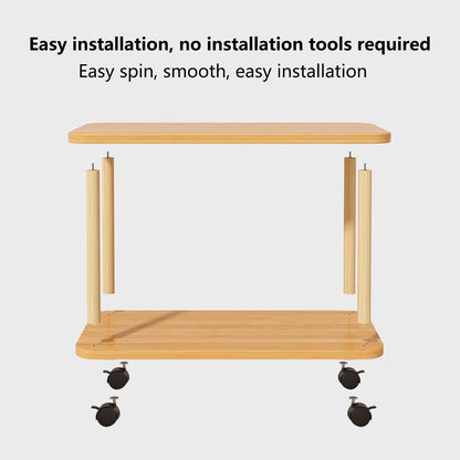 2-Tier End Table with Wheels, Compact MDF Wooden Bedside Nightstand Simple Side Table 150Lbs Narrow End Tables for Small Spaces Bedroom Living Room Entryway Wooden Color