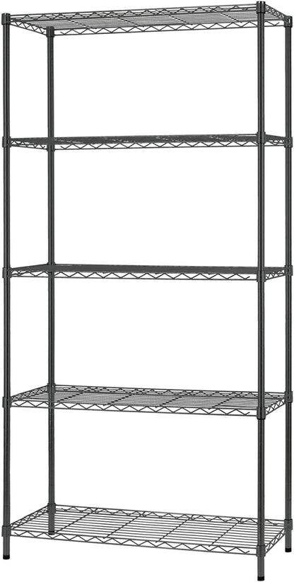 FDW 14" D×36" W×72" H Wire Shelving Unit Commercial Metal Shelf with 5 Tier Adjustable Layer Rack Strong Steel for Restaurant Garage Pantry Kitchen Garage，Black
