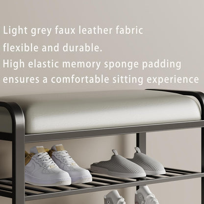 shoe bench,entryway bench with shoe storage,modern shoe rack bench with cushion upholstered padded seat 3 Tier metal shoe storage bench for entryway, hallway,front door (31.5*12.5*20.4, black)