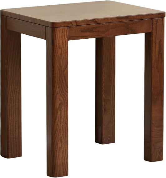 100% Solid Wood End Table for Living Room, Walnut Dining Stools with Round Edges, 17-inch Step Stool Vanity Ottoman Footrest for Dining Room Living Room Entryway