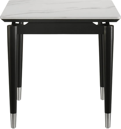 Furniture of America Miranda Modern Solid Wood 23.6-inch Square End Table with Sintered Stone Top, Silver-Capped Arrow Legs for Living Room, Black and White