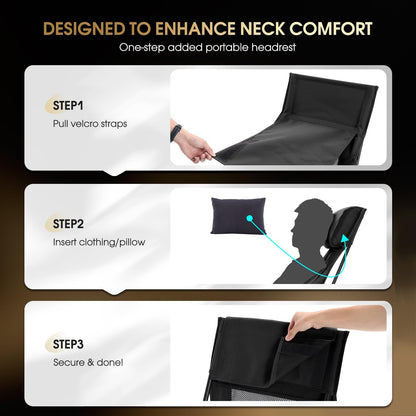 MOON LENCE Oversized High Back Camping Chair for Adults, Height Adjustable Folding Camp Chair | 400 lbs Capacity & 5.4 lbs Weight, Hidden Pillow Pocket Wide Seat for Camping Fishing Overlanding, Black