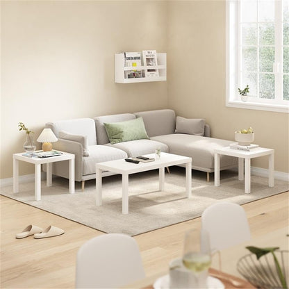 Pemberly Row 3-Piece Living Room Table Set, Includes Coffee Table & 2 Side Tables, Durable Engineered Wood, White Finish, Thick Tabletops, Modern Design, Sturdy Furniture for Living Room or Office