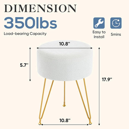 DUMOS Vanity Stool, Velvet Vanity Chair for Makeup Room, Round Ottoman Foot Rest with Gold Metal Legs, Makeup Dressing Table Seat for Bedroom, Living Room, Entryway, Beige