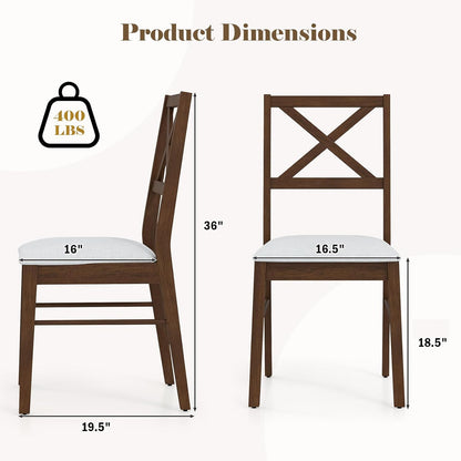 POWERSTONE Dining Chairs Set of 2, Wooden Kitchen Chairs with Soft Fabric Seat for Dining, Living Room, Restaurant - Mid Century Farmhouse Dining Chairs(Brown & White)