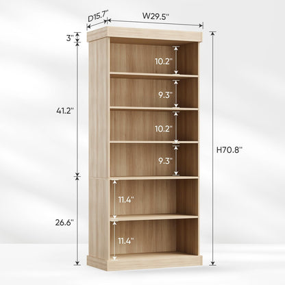 ivaniti 70.8" Tall Farmhouse Bookshelf with Glass Doors, Modular Bookcase with 6-Tier Adjustable Shelves, Large Storage Cabinet for Kitchen, Living Room, Brown, Set of 4