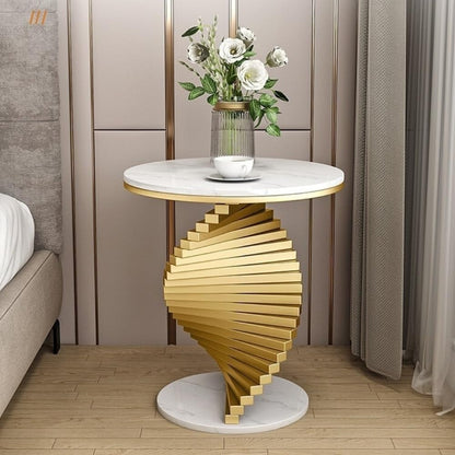Round Marble Table Coffee Table, Luxury Living Room Side Table, Modern Bedroom Decoration Table, Suitable for Living Room, Bedroom, Study Room(White,19.7x21.7in)