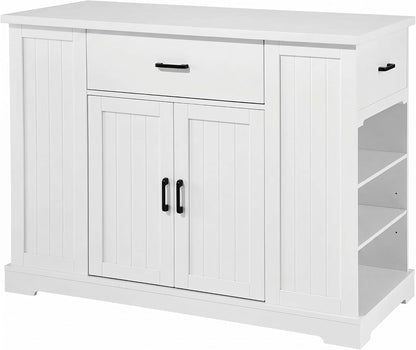46 Inch Kitchen Island Cart with Storage Cabinet, Wood Top Breakfast Bar with Drawer, Multifunctional Kitchen Table with