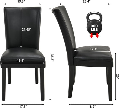 Set of 2 Black Dining Chairs, Modern Upholstered Parsons Chairs with Wooden Legs and Leather Finish, Ideal for Kitchen, Dining Room & Café