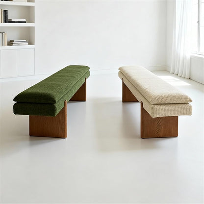 Modern Green Bedroom Bedside Bench Dressing Room Wooden and Fabric Long Entryway(XS)