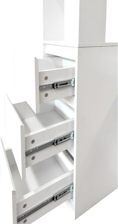 Modern 70.87" Tall Storage Cabinet with 5 Drawers, Glass Doors and Display Shelves, Freestanding Kitchen Pantry Cabinet with Microwave Space for Living Room, Dining Room, Hallway, White