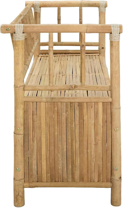 Bamboo Garden Storage Bench, Outdoor Patio Seating with Hidden Storage Compartment, 43.3 x 18.5 x 31.5 Inch Rectangular Wood Bench for Backyard, Balcony, Indoor and Outdoor Use