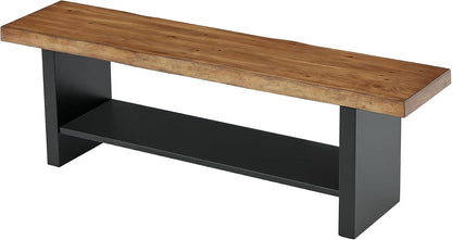 55" Solid Wood Bench with Shoe Storage, 2-Tier Farmhouse Entryway Bench, Narrow Rustic Brown Bench for Bedroom, Hallway
