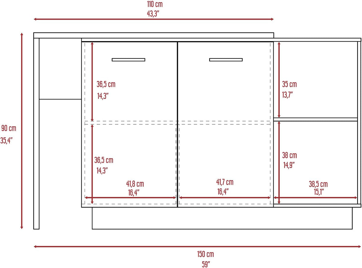 1-Drawer 3-Division Kitchen Island White with Particle Board | Modern kitchen island with 1 drawer and 5 shelves for storage and display