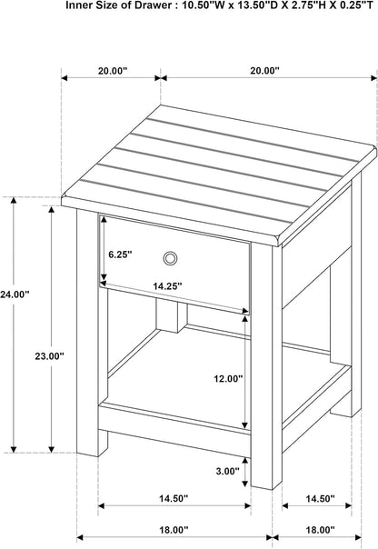 Coaster Home Furnishings Payne 1-Drawer Wood End Table with Shelf Distressed Brown