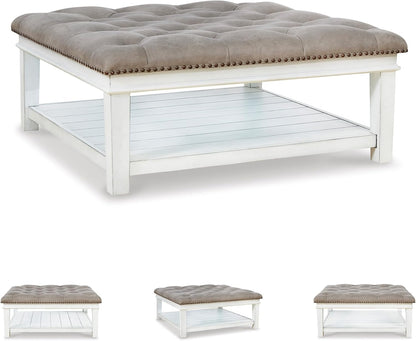Signature Design by Ashley Kanwyn French Country Upholstered Square Ottoman Coffee Table, Whitewash
