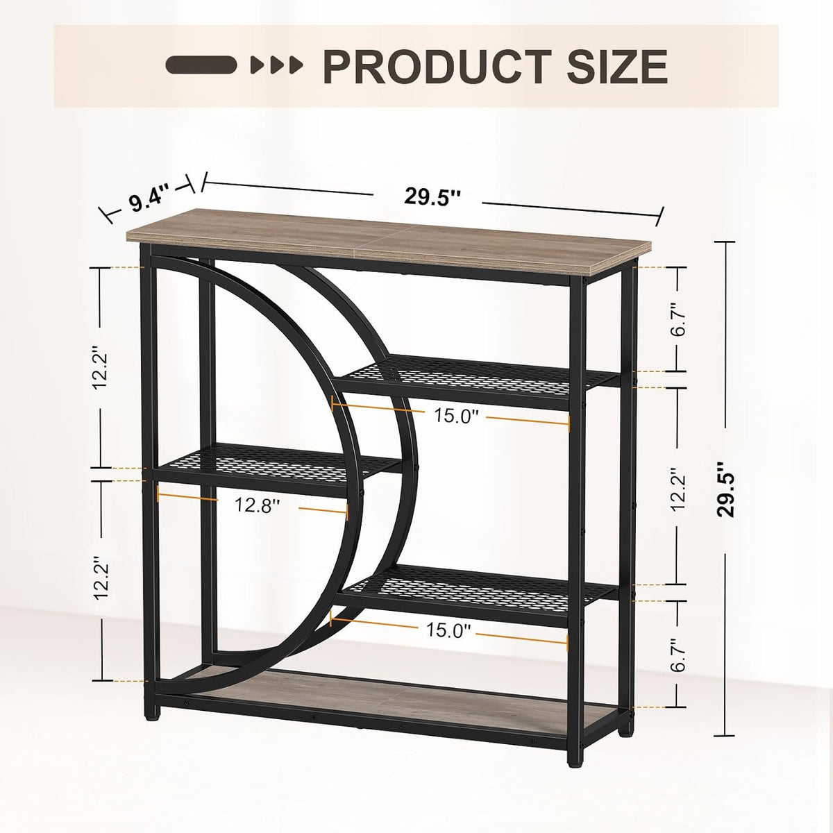 Snughome Entryway Table, Narrow Console Table, Industrial Sofa Table with 5 Tier Storage Shelves, Entrance Table for Hallway, Behind The Couch, Living Room, Foyer, Grey