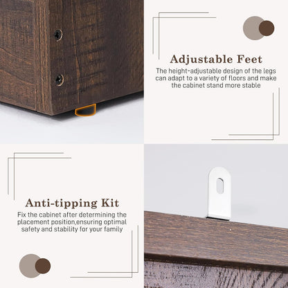 Farmhouse 4 Doors Armoire Wardrobe Closet w/Folding Sliding Barn Door and Lights, LED Armoire Closet w/Drawers for Bedroom, Freestanding Wooden Wardrobe Storage Closets w/Hanging Rod,Rustic Brown