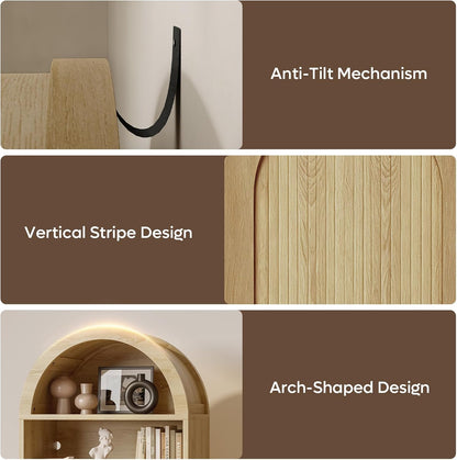 Bestier 71" Tall Arched Kitchen Pantry, Arched Cabinet with Doors, Modern Farmhouse Wood Kitchen Storage Cabinets with 3-Tier Adjustable Shelves, Cupboard for Living Room, Dining Room, Kitchen, Oak