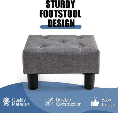 BRIAN & DANY Small Foot Stool, Linen Foot Stools with Legs, Stable Small Footstool for Living Room, Gray
