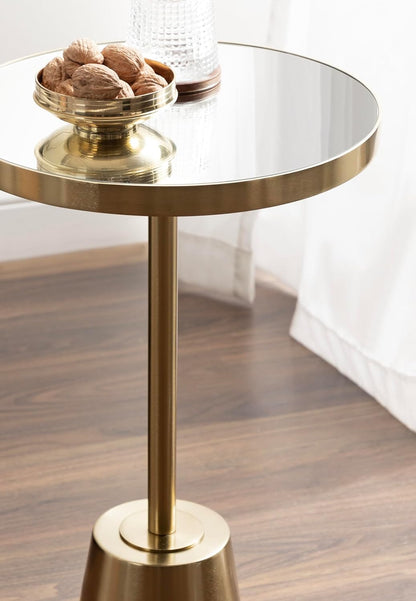 Kate and Laurel Tira Elegant Round Mirrored Side Table, 14 x 14 x 24, Gold, Modern Glam Circle End Table for Use as Bedroom Nightstand or Living Room Plant Stand Table