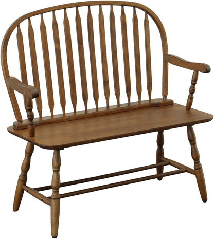Carolina Chair & Table Farmhouse Windsor Bench – Traditional Style Spindle Back Multi-Step Finish Wooden Frame and Seat Modern Bench - 2 Person Seating Home Decorative Accent Furniture (American Oak)