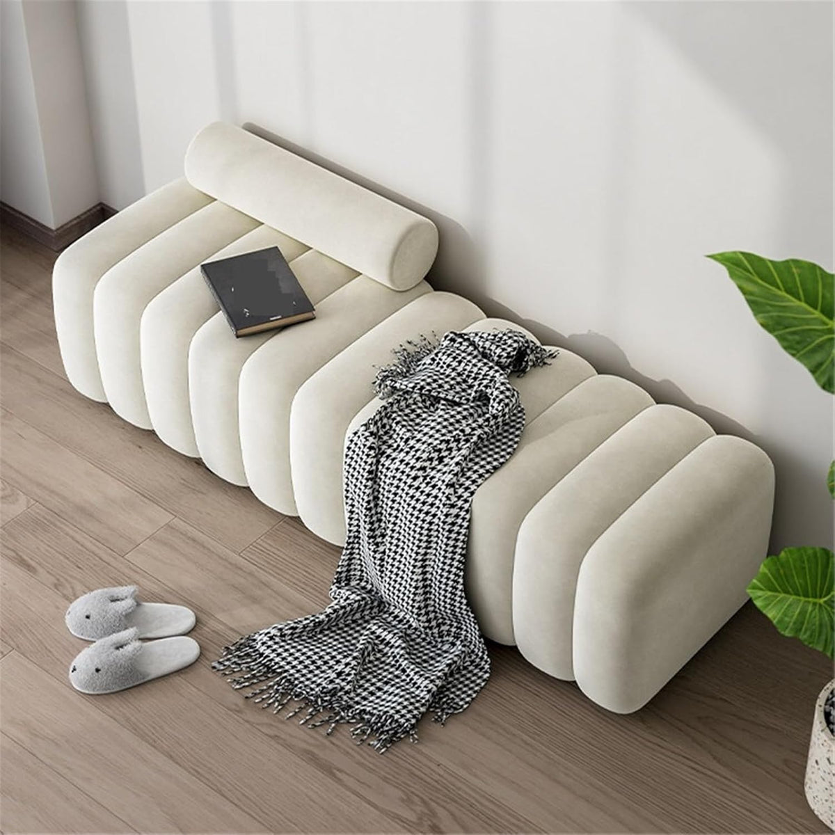 Modern Long Bench with Backrest for Changing Shoes Bedroom Bed end Walk-in Closet Rest Area Entryway(XS)