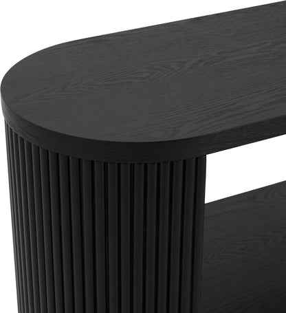 58.9" Modern Console Tables with 3 Tier Open Shelves, Storage Wood Entry Way Table Narrow Long Accent Table for Living Room, Hallway, Entrance, Foyer, with Ash Veneer & Fluted Side, Black