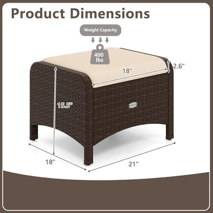 RELAX4LIFE Wicker Outdoor Ottomans for Patio - Set of 2 Rattan Footstools w/Removable Cushions, Multipurpose Outside Foot Rest, Side Table & Additional Seating for Porch Garden Backyard (Beige)