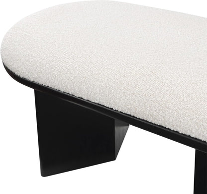 Meridian Furniture 22005Cream Wilshire Collection Art Deco Bench with Luxurious Cream Boucle Fabric and Rich Solid Wood with Black Finish, 57.5" W x 20" D x 18" H, Cream