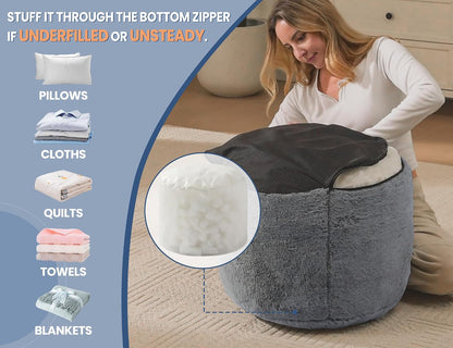 WSOFRLAC Ottoman Foot Rest,Large Round Ottomans Pouf Couch,Dark Gray26x18in | Tall Ottoman, Stuffed Foot Rest for Couch, Furry and Fluffy Foot Stool Ottomans, Floor Poufs For Living Room, Sofa
