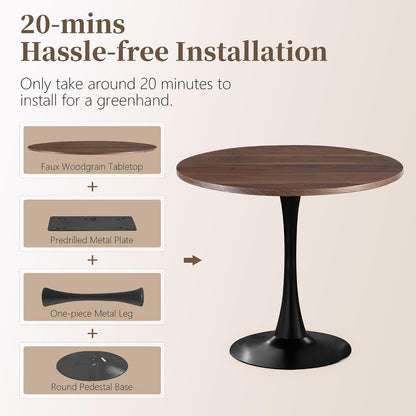 24 Inch Round Dining Table,Mid-Century Tulip Table with Metal Pedestal Base,Modern Leisure Table for Small Space Kitchen Dining Room,Easy Assembly,Walnut and Black