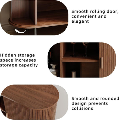 Buffet Sideboard Cabinet with Fluted Sliding Door, 40" Storage Console Table with Adjustable Shelf for Kitchen, Entryway, or Living Room, Modern Accent Coffee Bar, Walnut