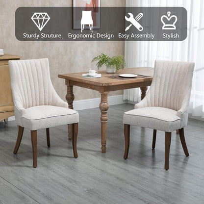 mikibama Linen Beige Dining Chairs Set of 6 Channel Tufted Kitchen Dinner Chair Comfy Fabric Upholstered Accent Chair for Dining Room with Solid Wood Legs