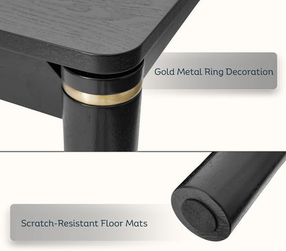 Hyfirm 63 Inch Black Solid Wood Dining Table for 4-6, Mid Century Modern Rectangular Dining Table with Gold Ring Decoration, Farmhouse Dinner Table for Dining Room Restaurant