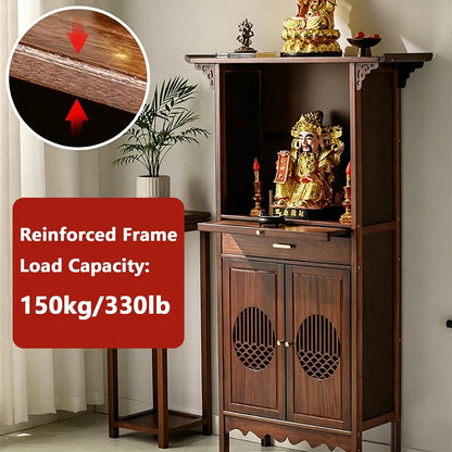 Wooden Buddhist Meditation Cabinet for Temple Display | Traditional Chinese Spiritual Furniture For Prayer, Statue(108cm/42.5in)