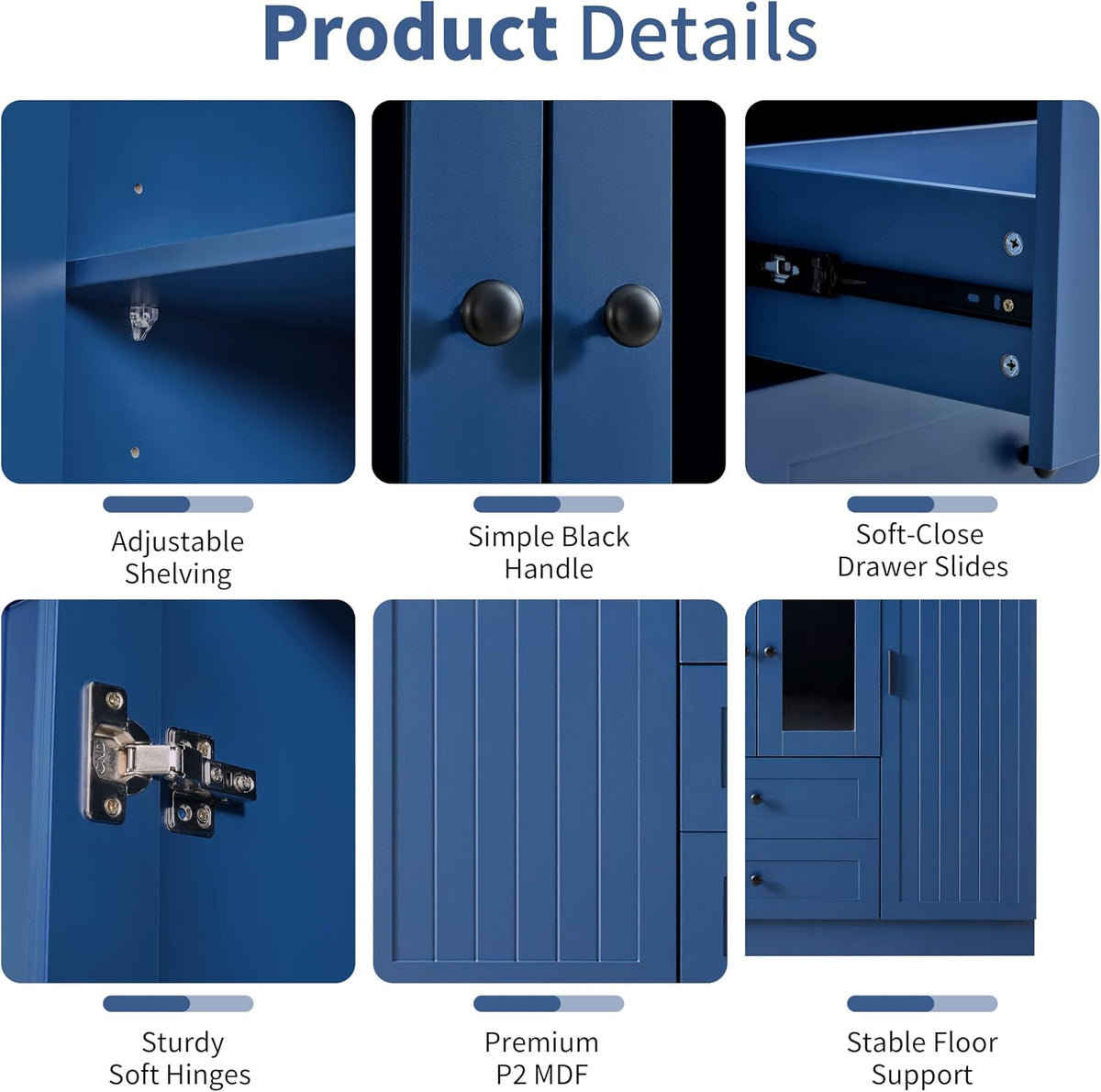 JIVOIT 71''H Large Kitchen Pantry with 6 Doors, Drawers, Adjustable Shelves, Door Shelves, Pull-Out Trays and Wine Rack, Modern Wood Storage Cabinet Cupboard for Dining Room (Blue/170)