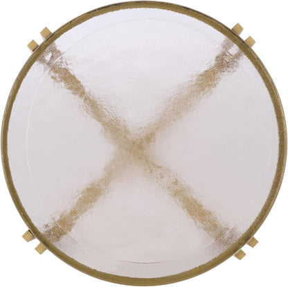 SAFAVIEH Couture Collection - Levitt Cast Glass Top Accent Table, Sculptural Modern Side Table, Brass Finish Base, Fully Assembled (SFV7916A)