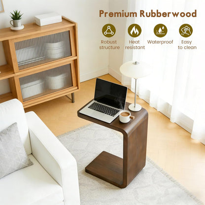 Lefedrasticity C Shaped End Table Small Side Table for Couch Walnut Sofa Table Wooden Narrow Couch Side Table Rustic C Table for Living Room Office Bedroom (Walnut)