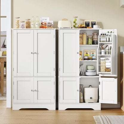 TEENFON 43'H Pantry Cabinet with 4 Doors, Kitchen Cabinet with 6 Door Shelves, Storage Cabinet-Kitchen Pantry for Living Room, Dining Room, Bathroom, White