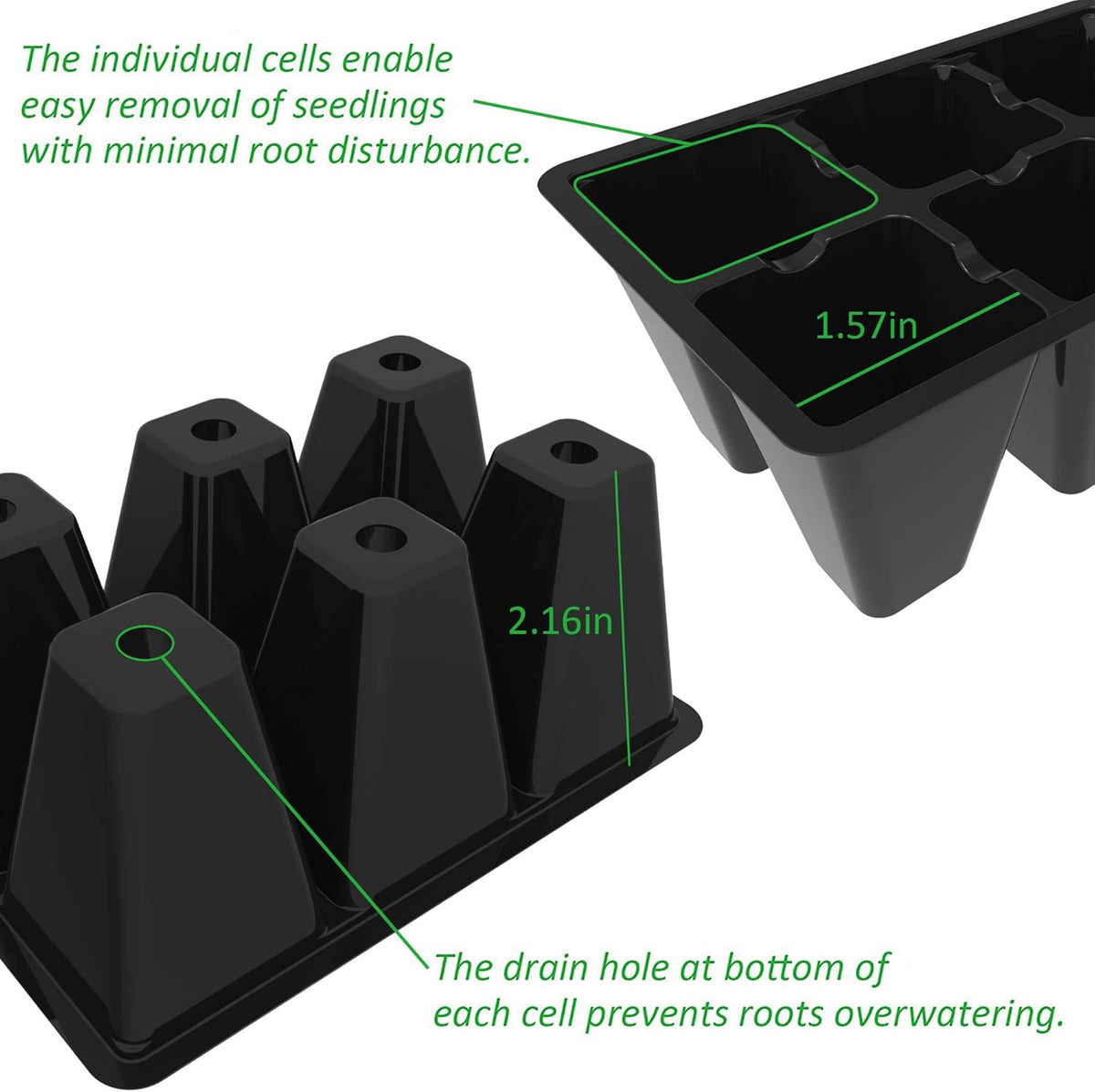 Gardzen 30 Pack 6-Cell Seed Starting Tray for Seedlings, Plant Starter Trays with Drainage Holes for Seed Germination, 5.4x3.7 inches, Black