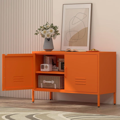IRONFFICE Locker Cabinet,Metal Storage Cabinet with 2 Doors,Morden TV Stand for Living Room,Bedroom,Orange