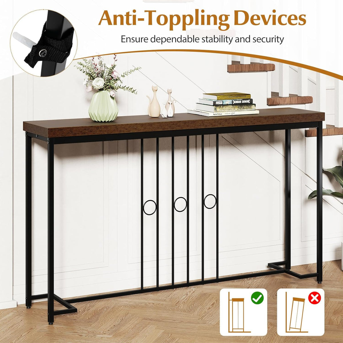 Giantex Industrial Console Table, 55" Narrow Entryway Table with H-Shaped Base & Spacious Tabletop, Behind Sofa Table for Small Spaces, Dining Room, Living Room, Bedroom, Entrance and Hallway
